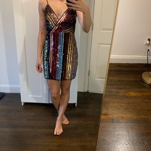 BCBG Max Azria striped wrap sequin dress size 0